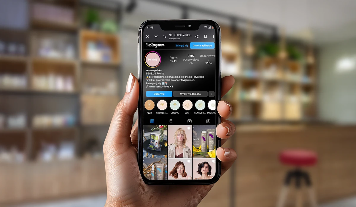 Profil Instagram salonu fryzjerskiego SENS.US Polska